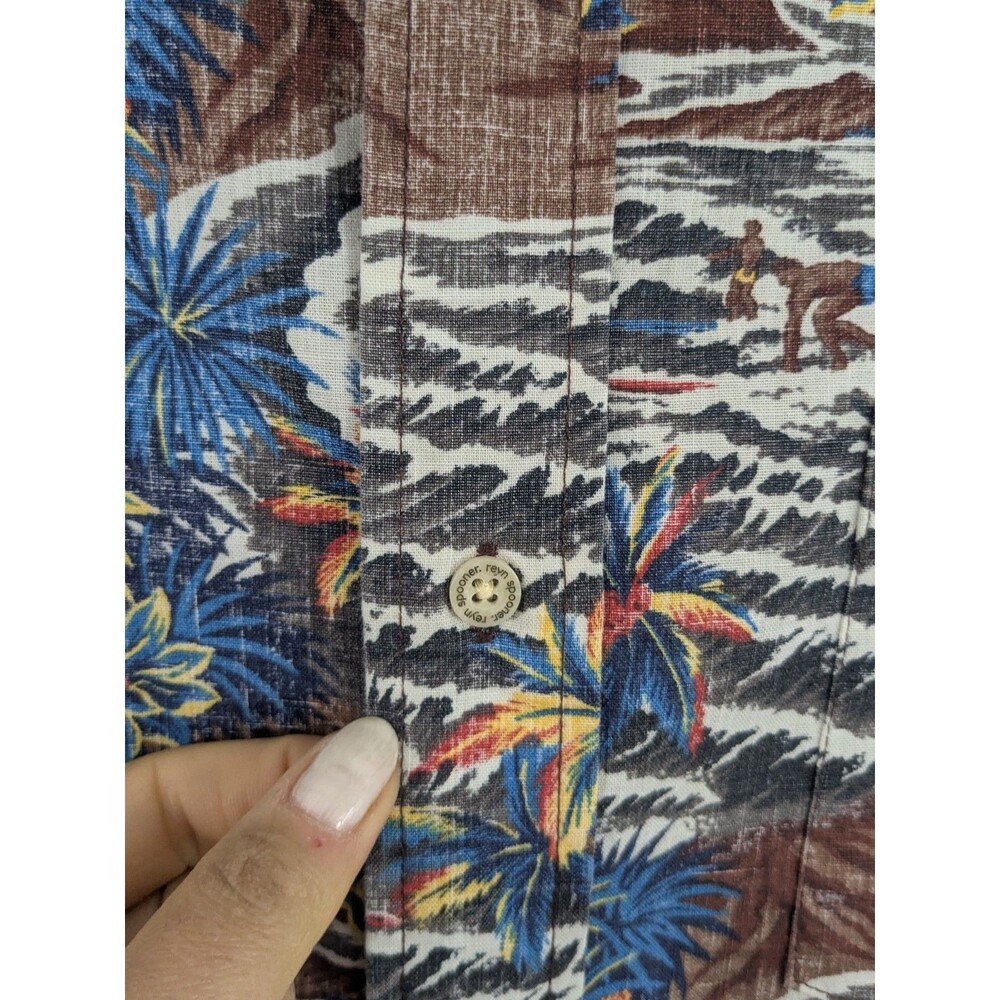 Vtg Reyn Spooner Tailored Fit Button Shirt Hawaiian Surf Mountain Floral Sz L - Picture 5 of 11